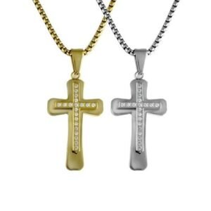 Stainless Steel Chain w/ Cz CNC Setting Cross Pendant