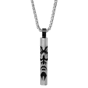 Stainless Steel Necklace of Tribal Face on Cylinder Pendant