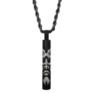 Black Stainless Steel Necklace of Tribal Face on Cylinder Pendant