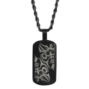Black Stainless Steel Two Tribal Faces Dog Tag Necklace