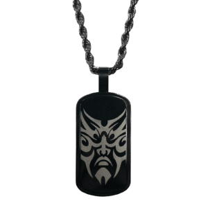 Black Stainless Steel Tribal Face Dog Tag Necklace
