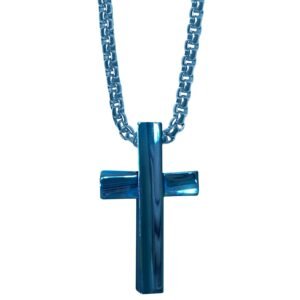 Blue Stainless Steel Cross Necklace