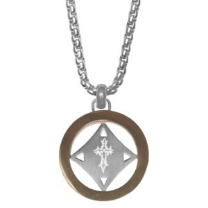 Stainless Steel Necklace of Diamond Star Cross & Circular Border Pendant