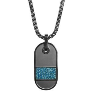 Dark Stainless Steel Dog Tag w/ Blue CZ Necklace