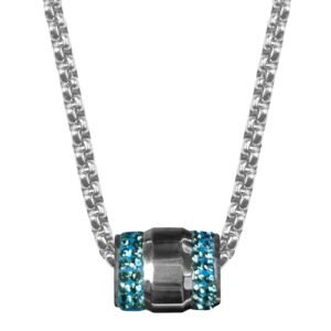 Dark Stainless Steel Barrel w/ Blue CZ Necklace