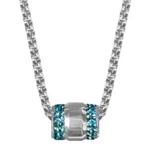 Stainless Steel Barrel w/ Blue CZ Necklace