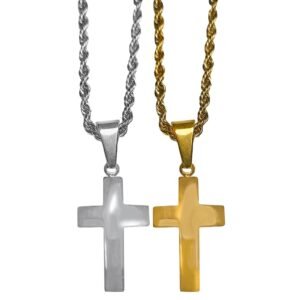 Stainless Steel Cross Pendant & Rope Chain Necklace