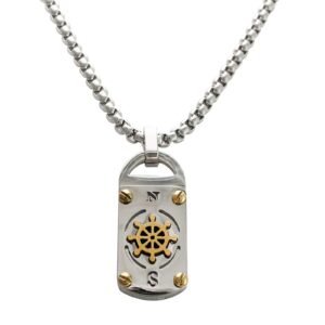 Stainless Steel Pendant w/ Gold PVD Rudder Design