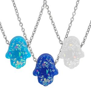 Stainless Steel Glitter Hamsa Pendant w/ Chain