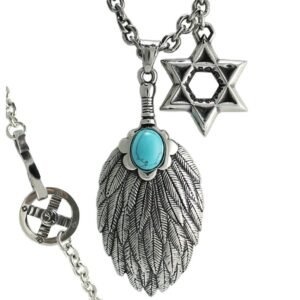 Stainless Steel Mystic Feather Pendant Rolo Chain with Star of David