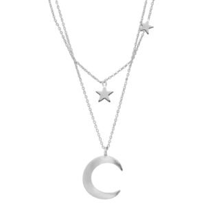 Long Stainless Steel Multi Chain w/ Moon & Star Pendants