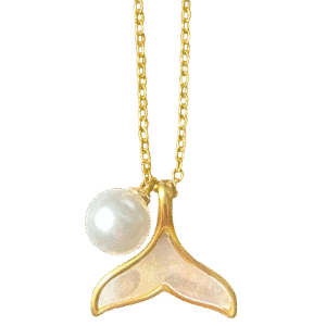 Stainless Steel Gold PVD Necklace w/ Fishtail & Pearl Pendant