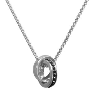 Stainless Steel Double Ring w/ Black CZ Stone Necklace