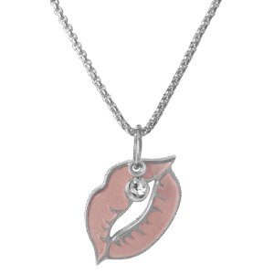 Stainless Steel Lip w/ Dangly Round CZ Bead Necklace