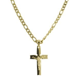 Stainless Steel Gold PVD Cross Pendant w/ Chain
