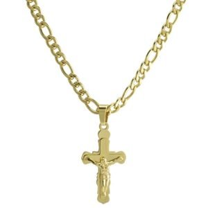 Stainless Steel Gold PVD Cross Pendant w/ Chain