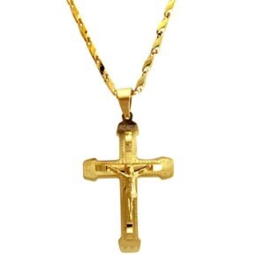 Gold Stainless Steel Chain with Crucifix Pendant