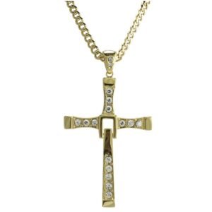 Stainless Steel Gold PVD Chain w/  CZ Cross