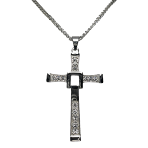Stainless Steel Cuban Link chain w/ Cubic Zirconia Inlay Cross Pendant