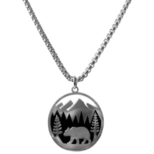 Stainless Steel Mountain Bear Necklace