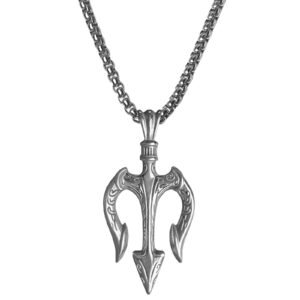 Gun Metal Stainless Steel Trident Necklace