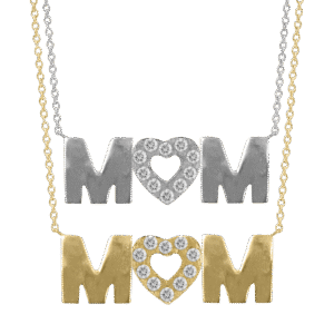 Stainless Steel Necklace with Centered MOM Jeweled Nameplate Charm