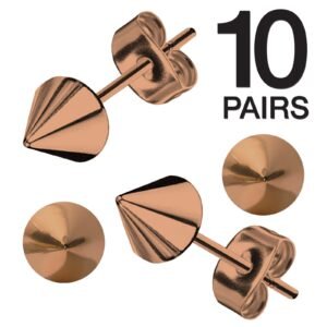 10 Pairs – PCK Stainless Steel Rose Gold Cone Stud Earrings - 5mm