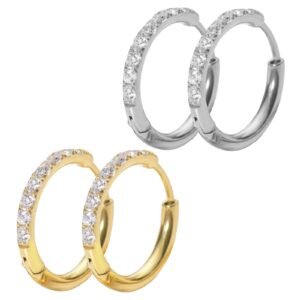 Stainless Steel 2mm CZ Hoop Earrings