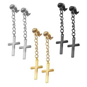 Stainless Steel Dangling Cross Earrings