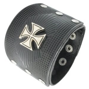 Black Leather Choppers Cross Bracelet