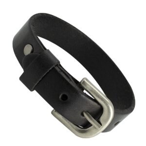Thin Black Leather Bracelet with Buckle Clasp