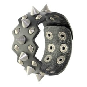 Black Leather Bracelet with Spikes