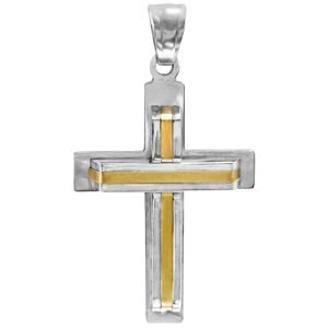 Stainless Steel Two-Toned 3D Cross Pendant
