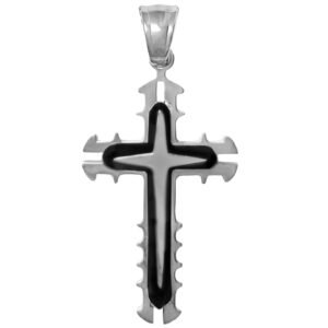 Stainless Steel Cross Pendant with Ridged Edges