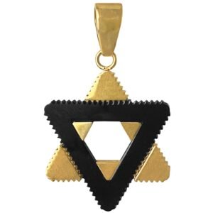 Stainless Steel Gold & Black Star of David Pendant w/ Ridged Edges