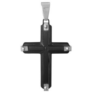 Stainless Steel Black Cross Pendant with Cz stone in Center