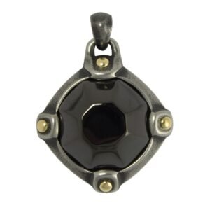 Stainless Steel Gun Color Pendant with Black Stone