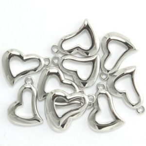 Stainless Steel Romantic Heart Charm Pack of 10 pieces