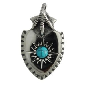 Stainless Steel Pendant With Blue Marble Stone & Eagle Hand