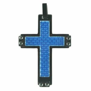 Black PVD Cross Pendant W/ Blue Carbon Fiber