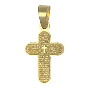 Stainless Steel Gold PVD Padre Nuestro Prayer Cross Pendant