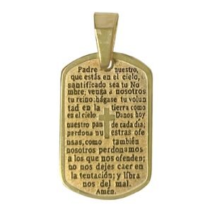 Stainless Steel Gold PVD Padre Nuestro Prayer Dog Tag Pendant