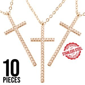Rose Gold Stainless Steel CZ Cross Necklace Pack