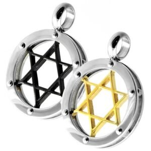 Stainless Steel Circular Pendant with Star of David