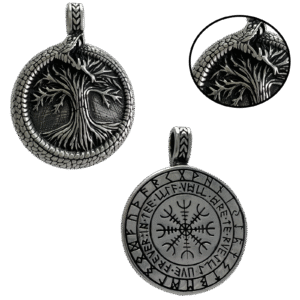 Stainless Steel Two-Sided Tree of Life w/ Snake around Pendant