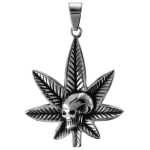 Stainless Steel Skull on Pot Leaf Pendant