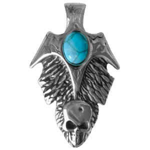 Stainless Steel Arrowhead w/ Skull & Turquoise Stone Pendant