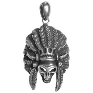 Stainless Steel American Tribal Skull Pendant