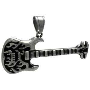 Stainless Steel Guitar w/ Flames Pendant