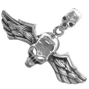 Stainless Steel Skull with Wings Pendant